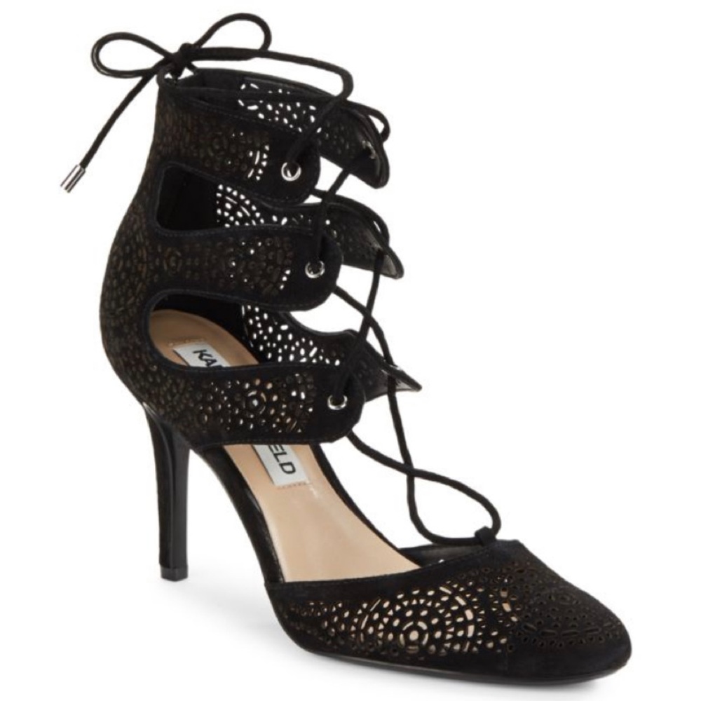 Karl Lagerfeld Joslyn Black Leather Heels Sz 9